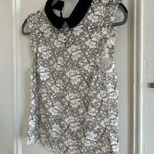 Zara Elegant Lace Sleeveless Top with Black Collar